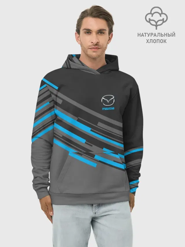 Худи мужской базовый хлопок с принтом «Diagonal stripes — MAZDA SPORT»