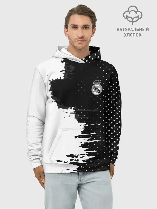 Худи мужской базовый хлопок с принтом «Реал Мадрид — Real Madrid uniform black 2018»