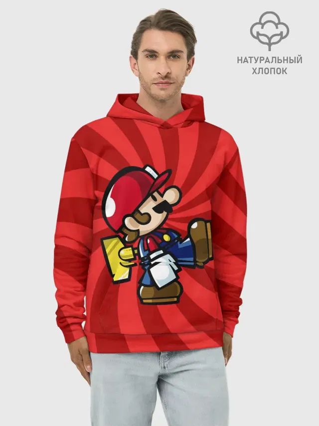 Худи мужской базовый хлопок с принтом «Mario»