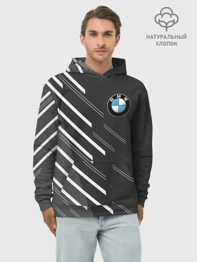 Худи мужской базовый хлопок с принтом «BMW — BMW SPORT»