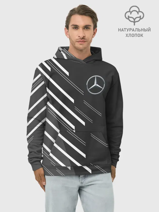 Худи мужской базовый хлопок с принтом «Speed lines — MERCEDES BENZ SPORT»