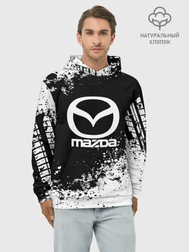 Худи мужской базовый хлопок с принтом «Mazda — Mazda abstract sport»
