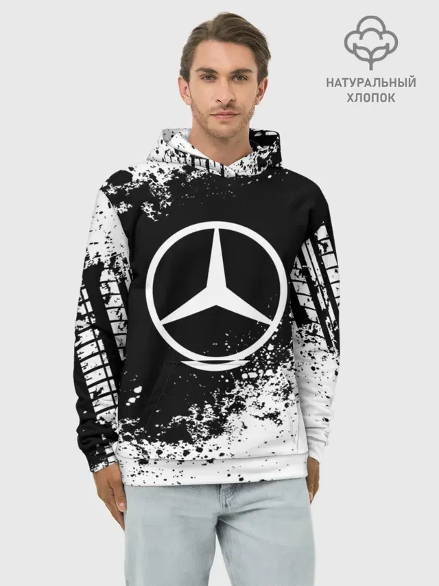 Худи мужской базовый хлопок с принтом «Merсedes — Mercedes abstract sport»