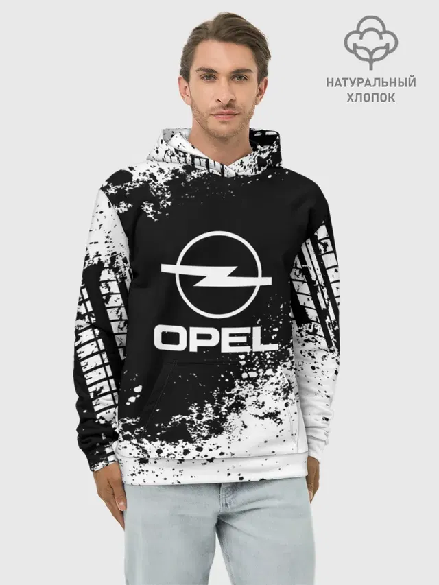 Худи мужской базовый хлопок с принтом «Opel — Opel abstract sport»