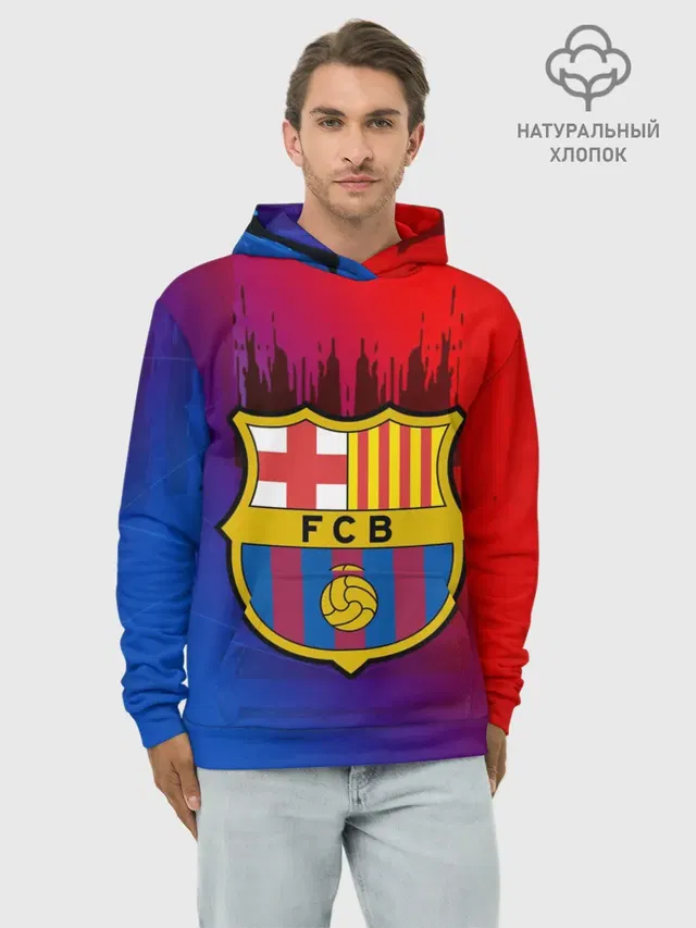 Худи мужской базовый хлопок с принтом «Барселона — FC Barcelona color sport»