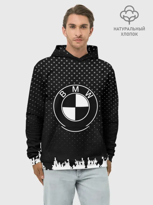 Худи мужской базовый хлопок с принтом «BMW»