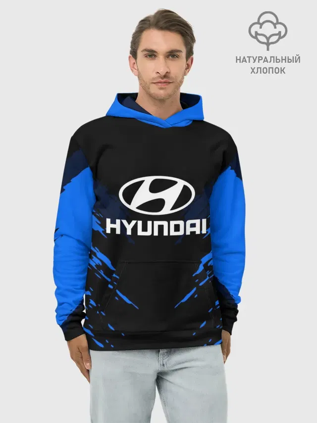Худи мужской базовый хлопок с принтом «Hyundai — HYUNDAI SPORTCOLLECTION»