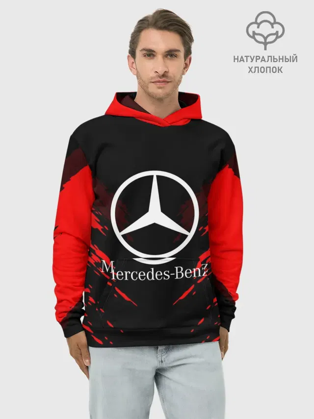 Худи мужской базовый хлопок с принтом «Merсedes — MERCEDES-BENZ SPORT COLLECTION»