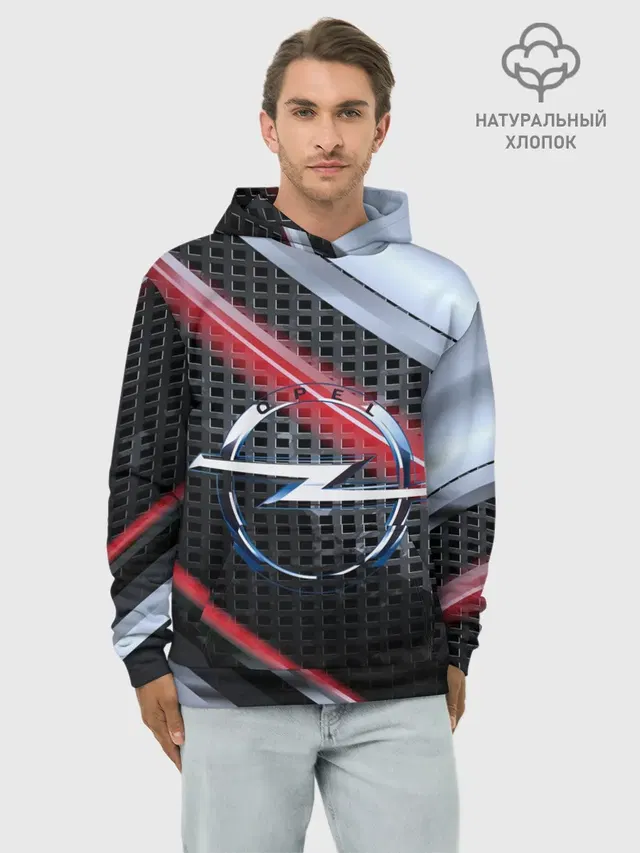 Худи мужской базовый хлопок с принтом «OPEL high speed collection»