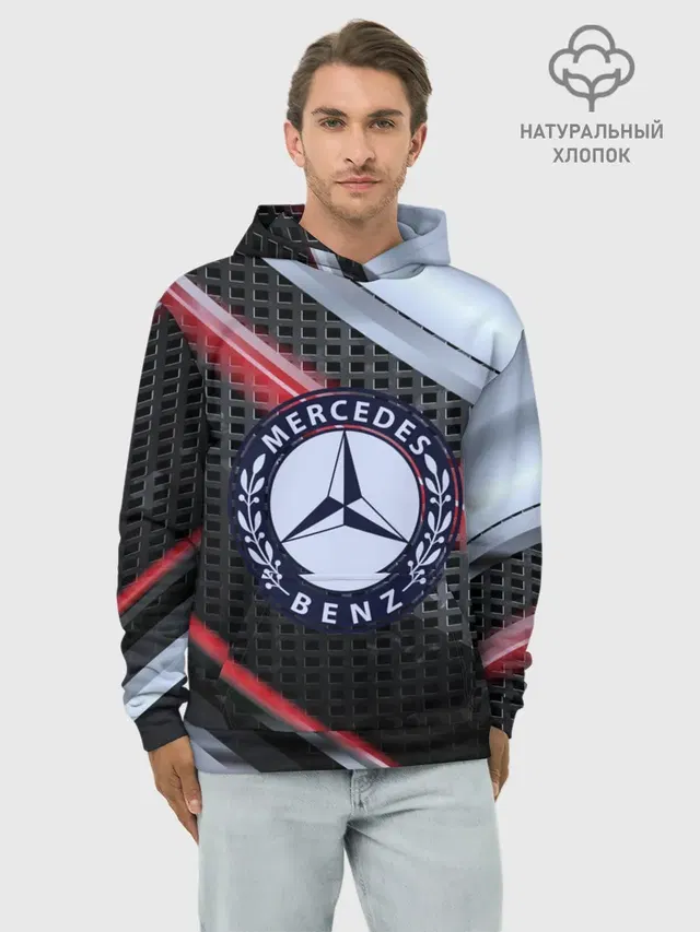 Худи мужской базовый хлопок с принтом «MERCEDES high speed collection»