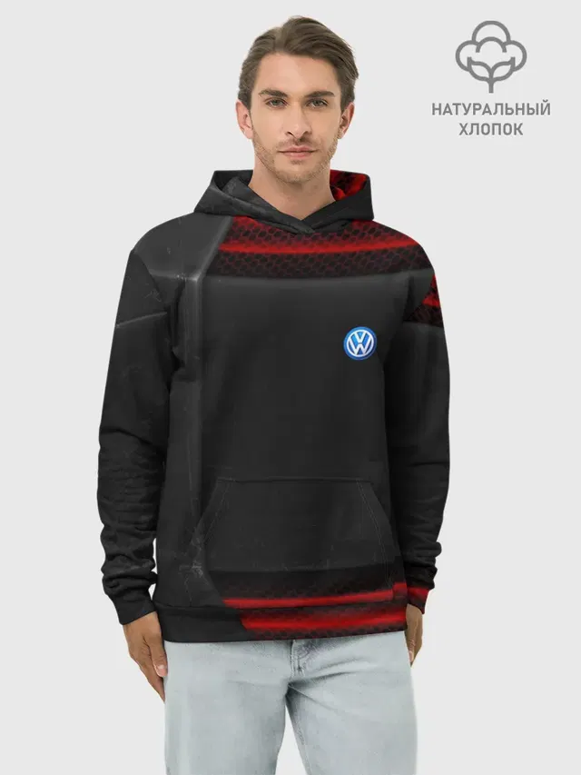 Худи мужской базовый хлопок с принтом «Volkswagen — Volkswagen auto sport»
