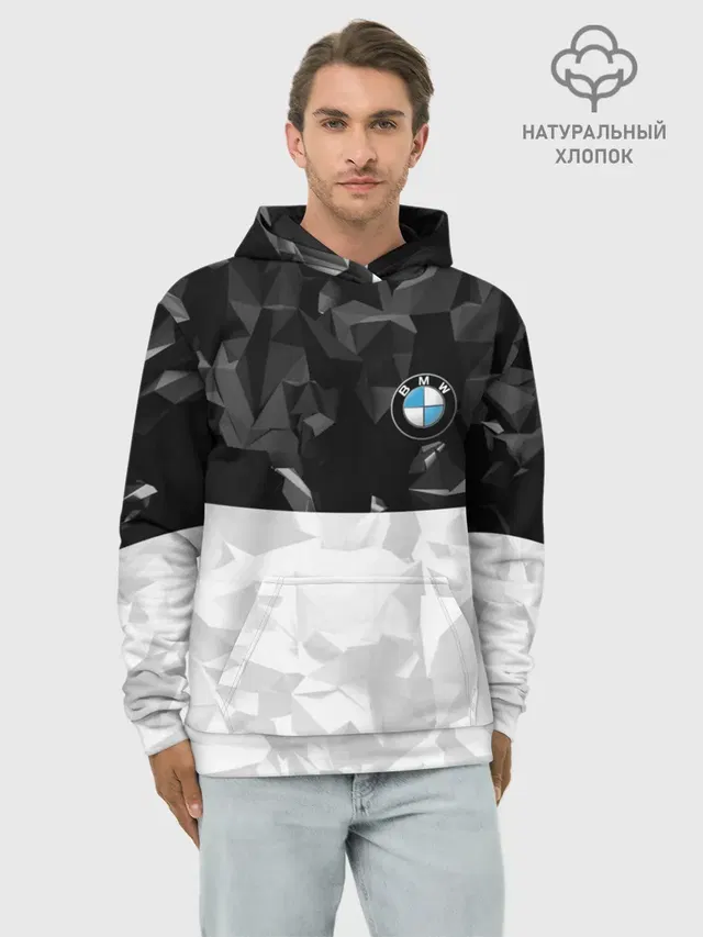 Худи мужской базовый хлопок с принтом «BMW — BMW BLACK COLLECTION»