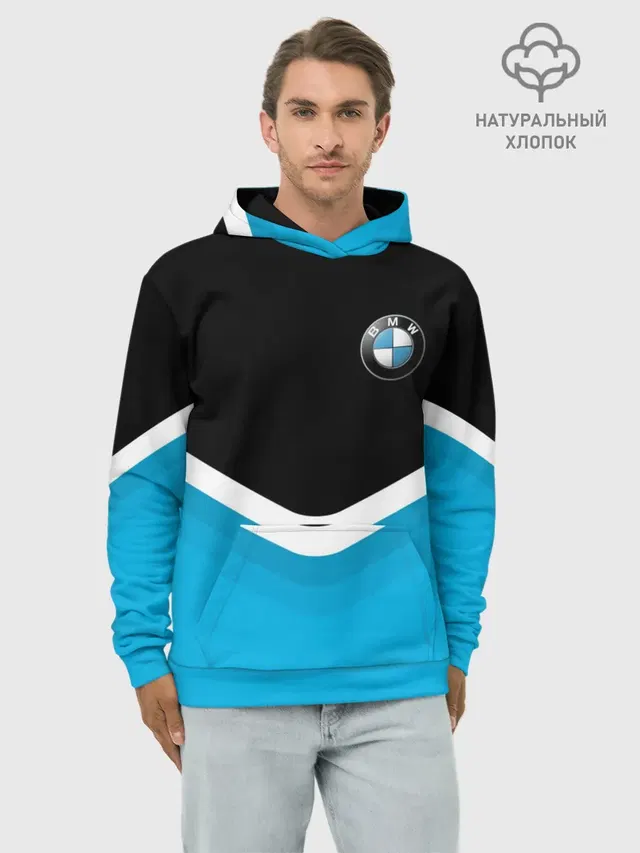 Худи мужской базовый хлопок с принтом «BMW — BMW Black & Blue»