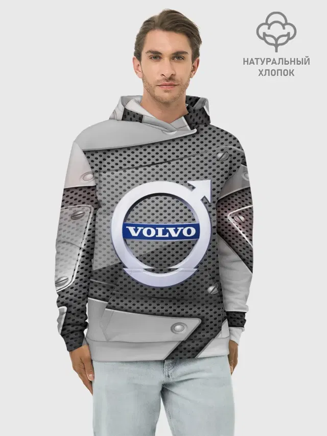 Худи мужской базовый хлопок с принтом «Volvo — VOLVO metalic 2018»