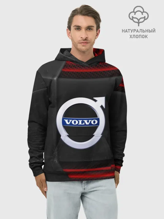 Худи мужской базовый хлопок с принтом «Volvo logo — volvo auto sport»