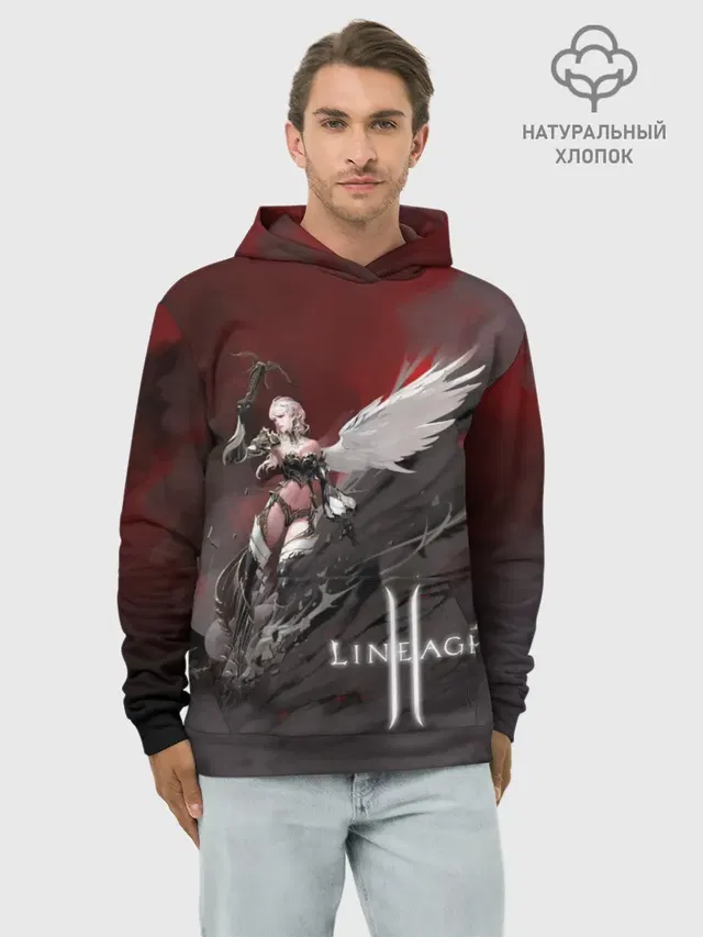 Худи мужской базовый хлопок с принтом «LineAge II — Angel»