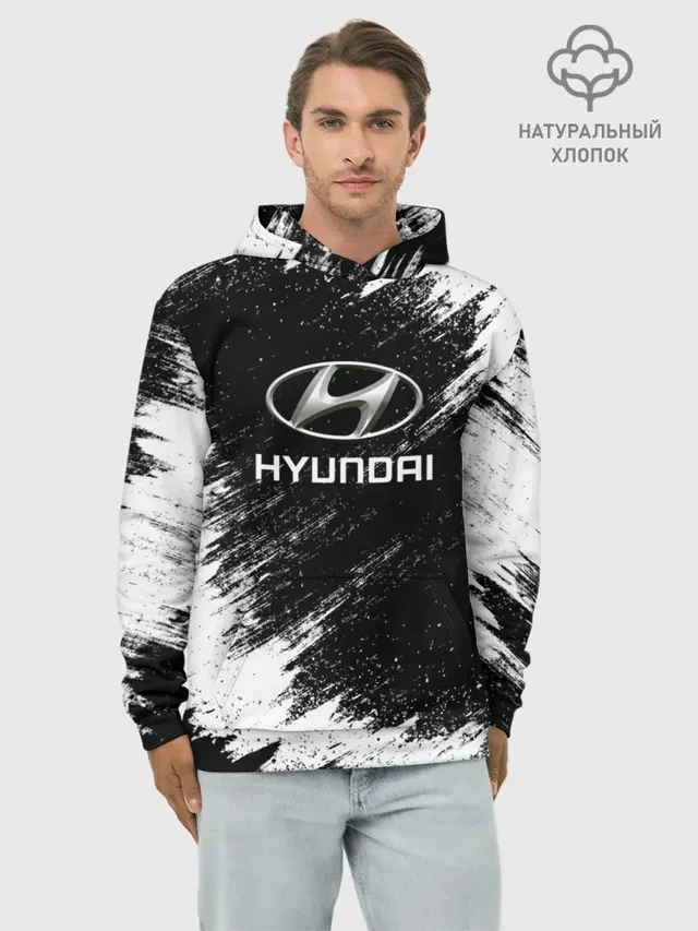 Худи мужской базовый хлопок с принтом «Hyundai»