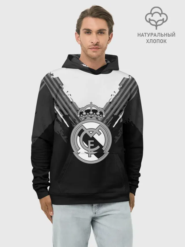 Худи мужской базовый хлопок с принтом «Реал Мадрид — Real Madrid abstract original»