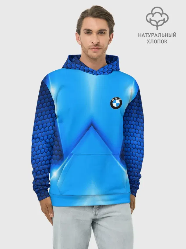 Худи мужской базовый хлопок с принтом «BMW — BMW car sport SKY»