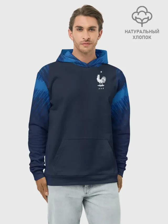 Худи мужской базовый хлопок с принтом «Сборная Франции — France home WC 2018»