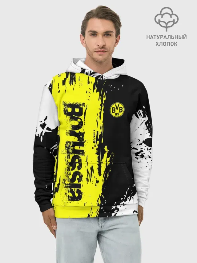Худи мужской базовый хлопок с принтом «BVB 09 — BORUSSIA SPORT»