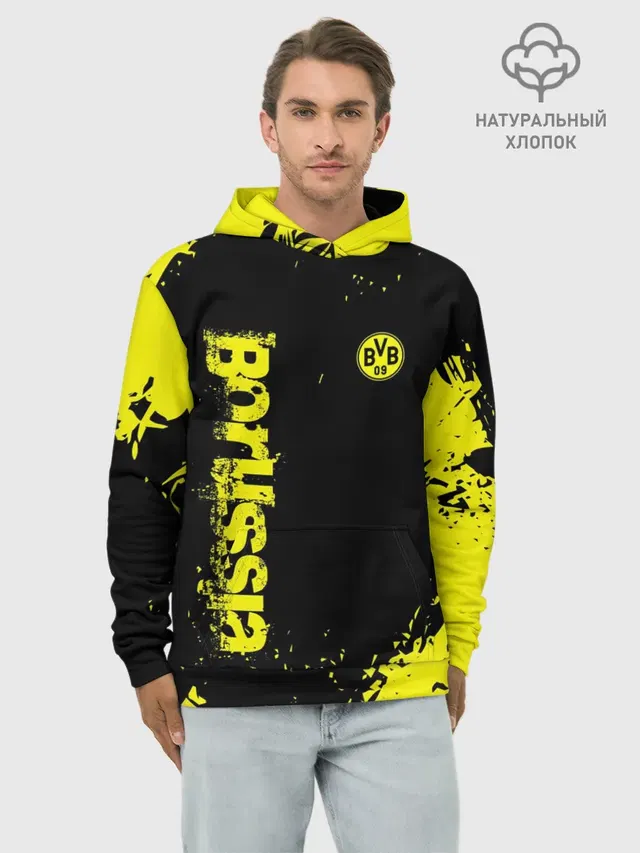 Худи мужской базовый хлопок с принтом «BVB — BORUSSIA SPORT»