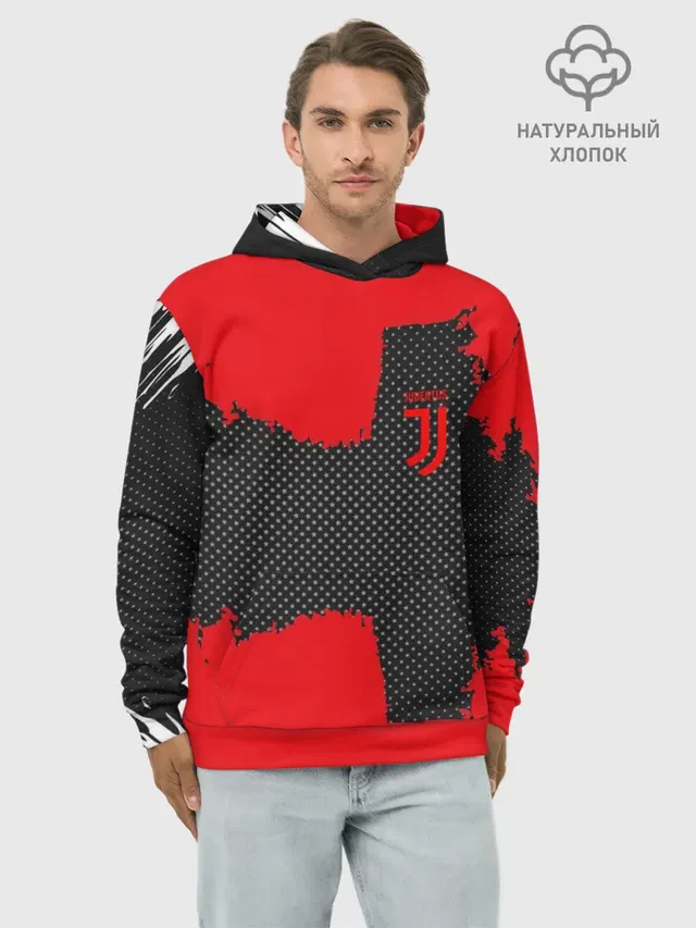 Худи мужской базовый хлопок с принтом «Ювентус — JUVENTUS SPORT»