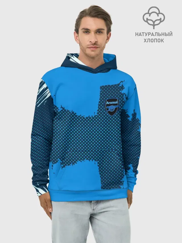 Худи мужской базовый хлопок с принтом «ФК Арсенал — ARSENAL SPORT BLUE»