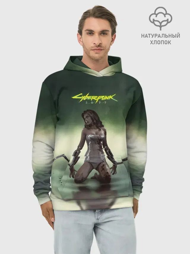 Худи мужской базовый хлопок с принтом «Cyberpunk 2077»