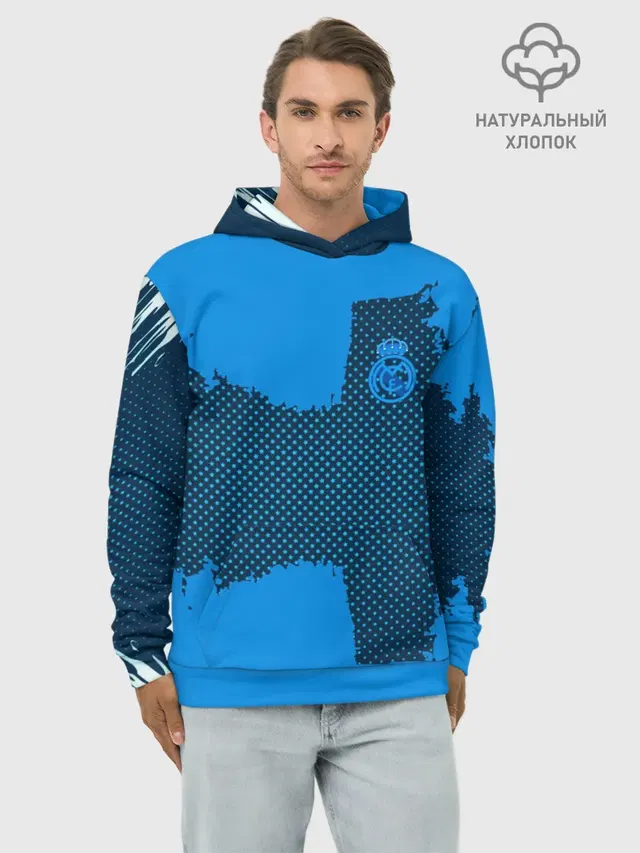 Худи мужской базовый хлопок с принтом «Реал Мадрид — REAL MADRID SPORT BLUE»