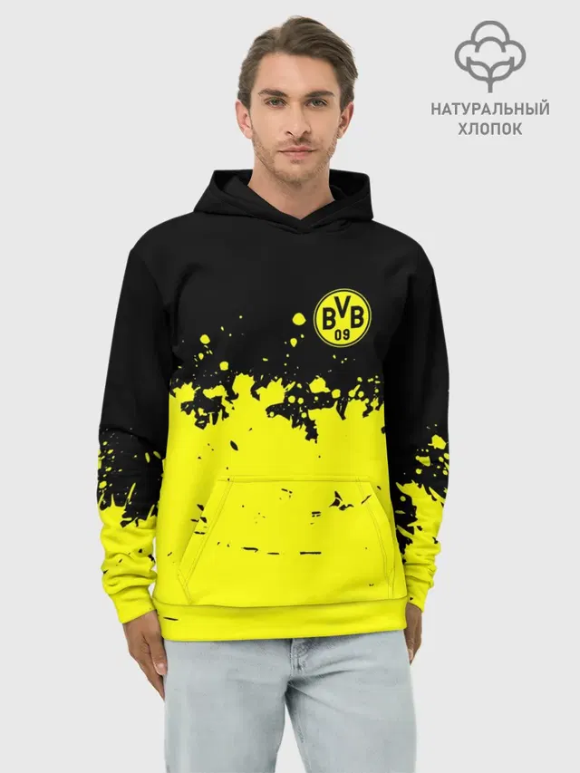 Худи мужской базовый хлопок с принтом «Paint splash — BORUSSIA SPORT»