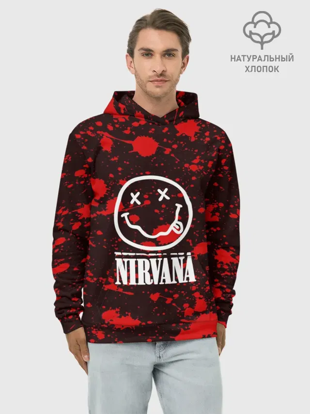 Худи мужской базовый хлопок с принтом «Nirvana smiley»