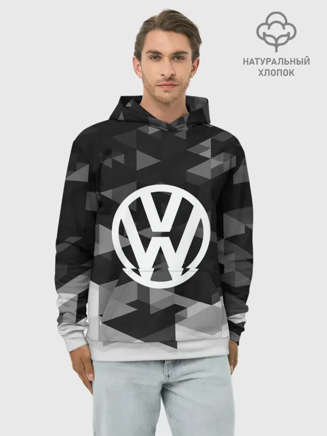Худи мужской базовый хлопок с принтом «Volkswagen — Volkswagen sport geometry»