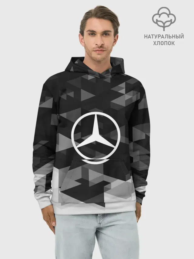 Худи мужской базовый хлопок с принтом «Mercedes sport geometry»