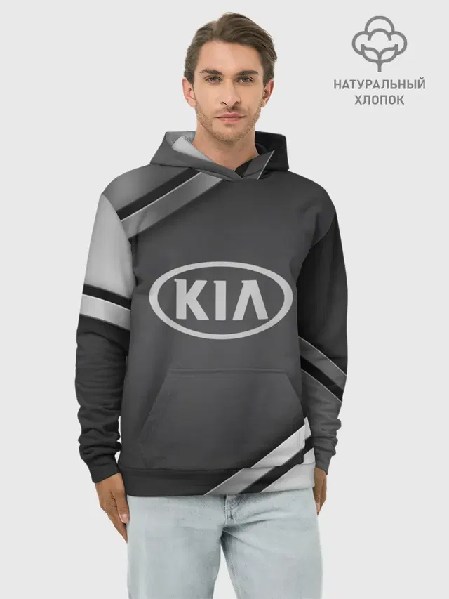 Худи мужской базовый хлопок с принтом «Car emblem — KIA SPORT»