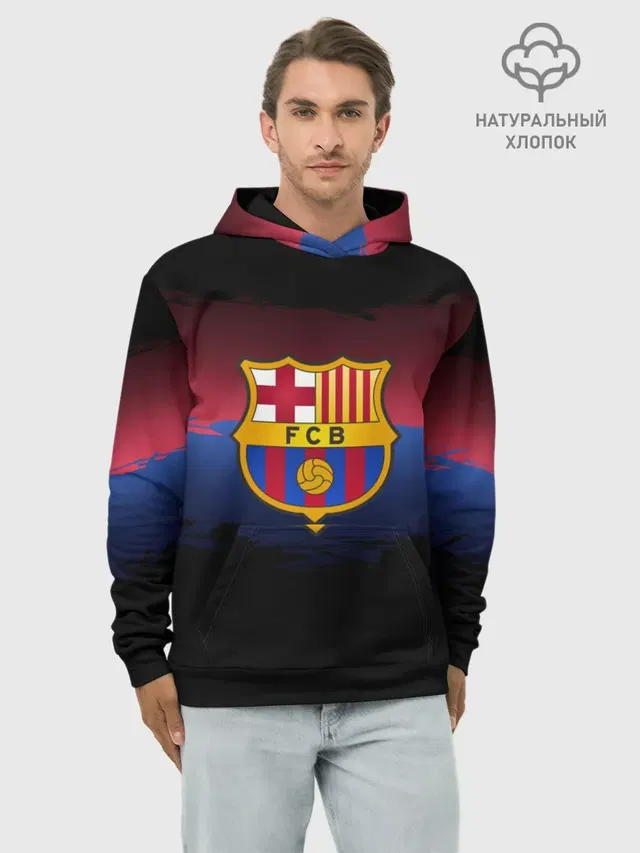 Худи мужской базовый хлопок с принтом «Барселона — Barcelona FC»