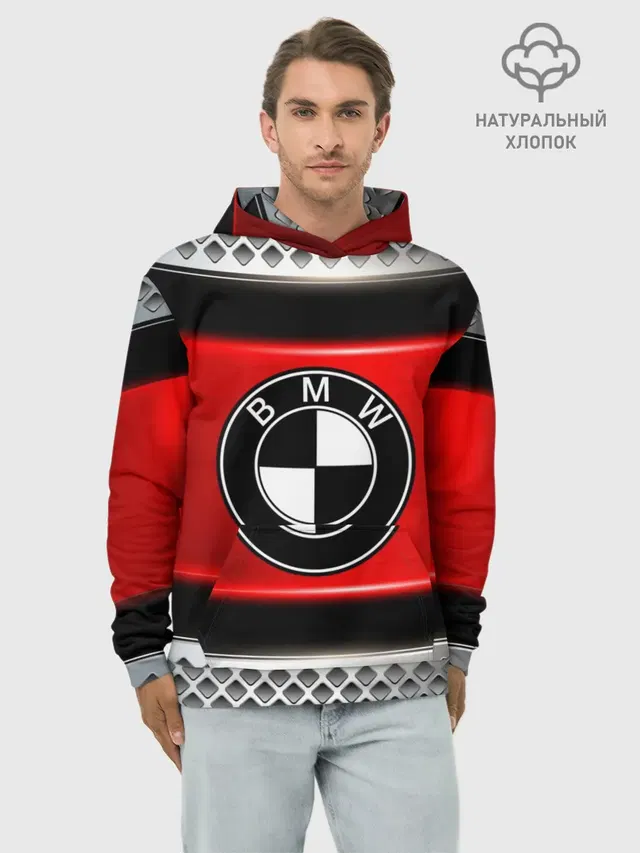 Худи мужской базовый хлопок с принтом «BMW»