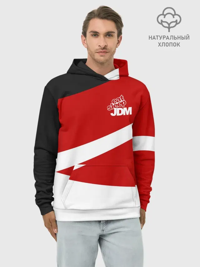 Худи мужской базовый хлопок с принтом «JDM Style — JDM SPORT»