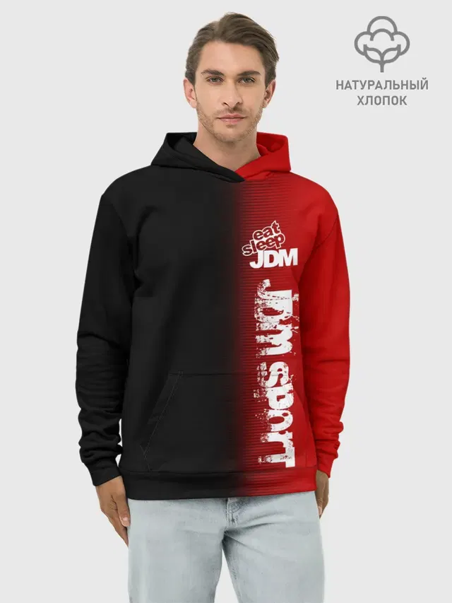 Худи мужской базовый хлопок с принтом «JDM Style — JDM SPORT»