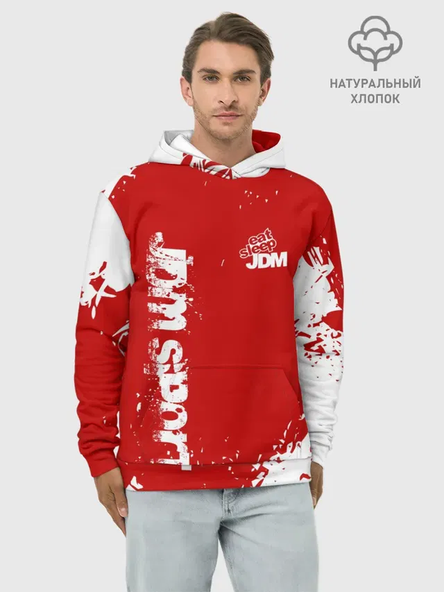 Худи мужской базовый хлопок с принтом «Red brushstroke — JDM SPORT»