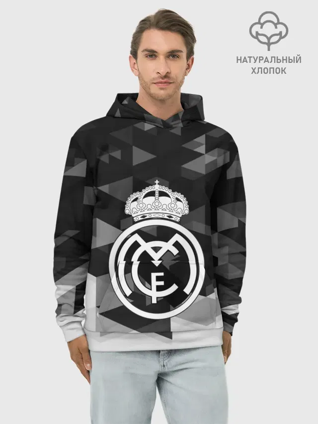 Худи мужской базовый хлопок с принтом «Реал Мадрид — FC Real Madrid sport geometry»