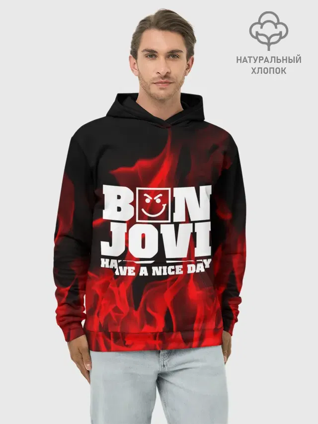 Худи мужской базовый хлопок с принтом «Bon Jovi»