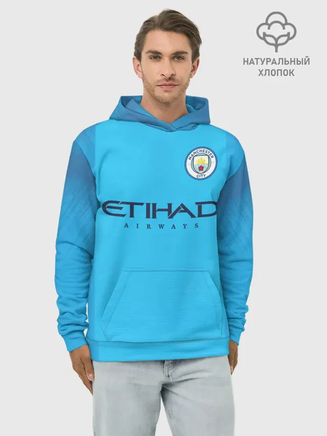Худи мужской базовый хлопок с принтом «Манчестер Сити — Man. City 18-19»