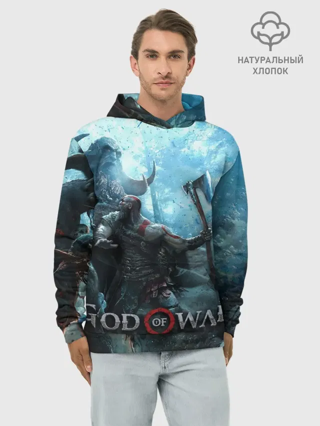 Худи мужской базовый хлопок с принтом «Kratos»
