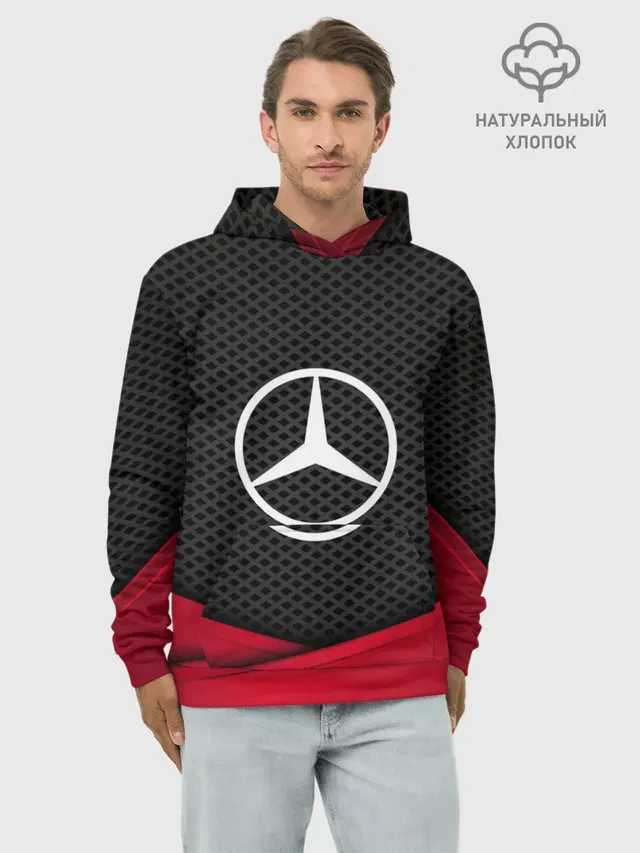 Худи мужской базовый хлопок с принтом «Car logo — MERCEDES-BENZ»
