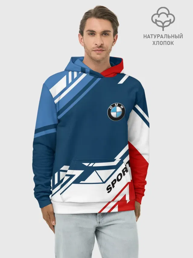 Худи мужской базовый хлопок с принтом «BMW — BMW SPORT»