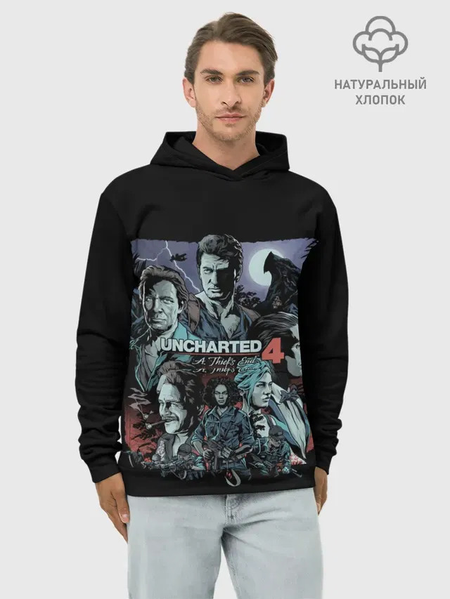 Худи мужской базовый хлопок с принтом «Uncharted — Uncharted 4»