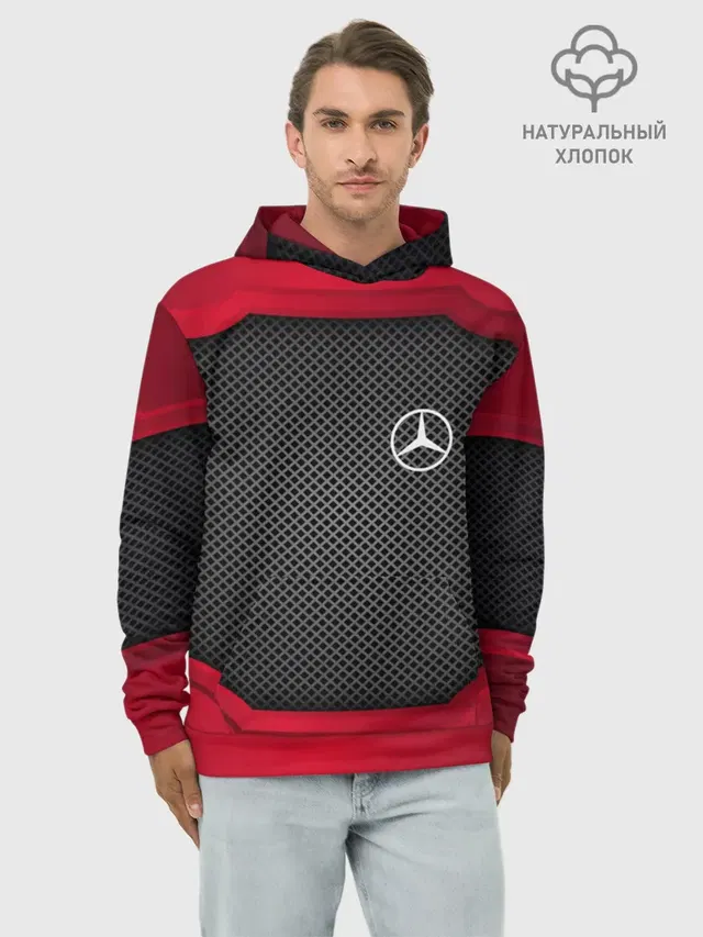 Худи мужской базовый хлопок с принтом «Carbon fiber texture — MERCEDES-BENZ SPORT»