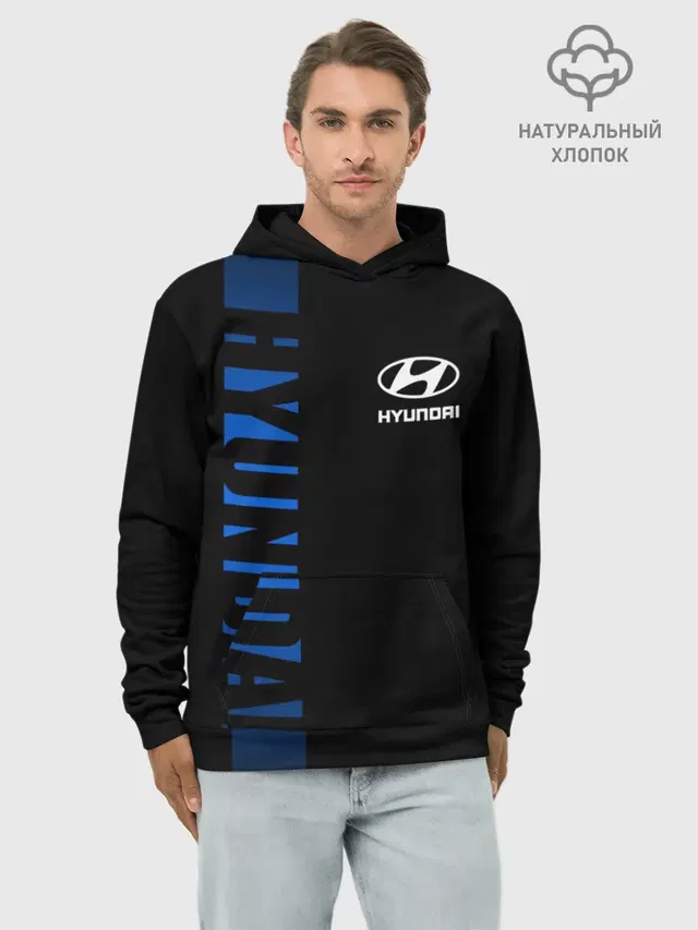 Худи мужской базовый хлопок с принтом «Vertical stripe — HYUNDAI SPORT»