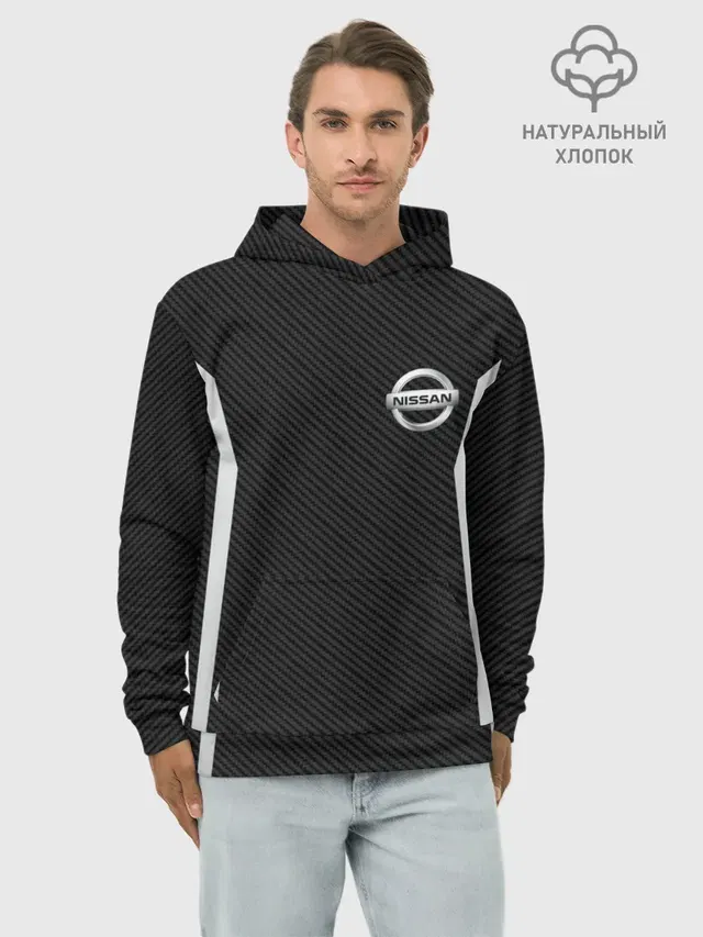 Худи мужской базовый хлопок с принтом «Carbon fiber texture — NISSAN SPORT»